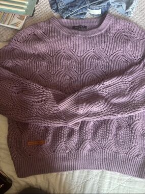 Simply Southern Lavender Cable Knit Crewneck Sweater